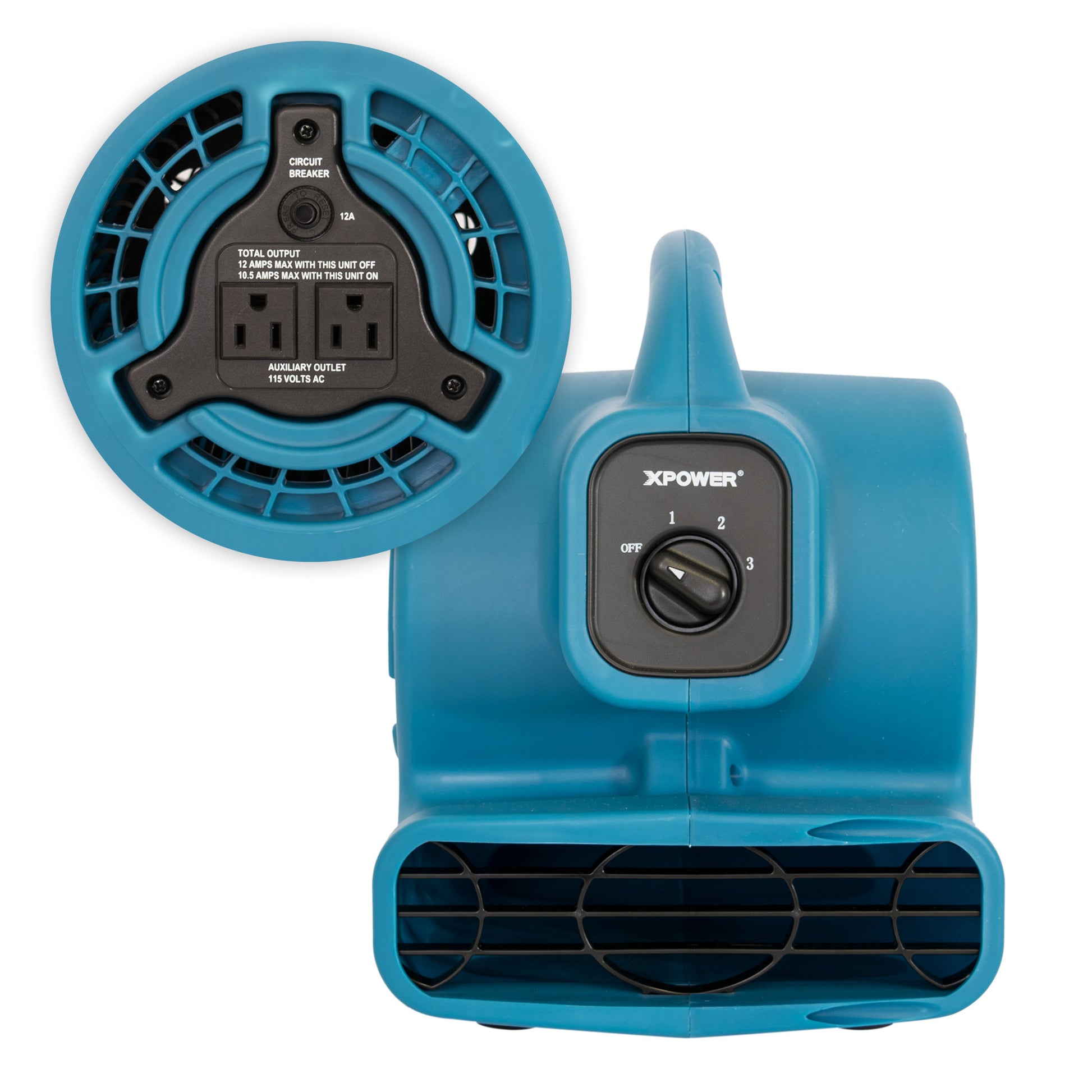XPOWER P-80A Mini Mighty Air Mover Utility/Floor Fan w/Daisy Chain,  3-Speed, 600 CFM, Blue